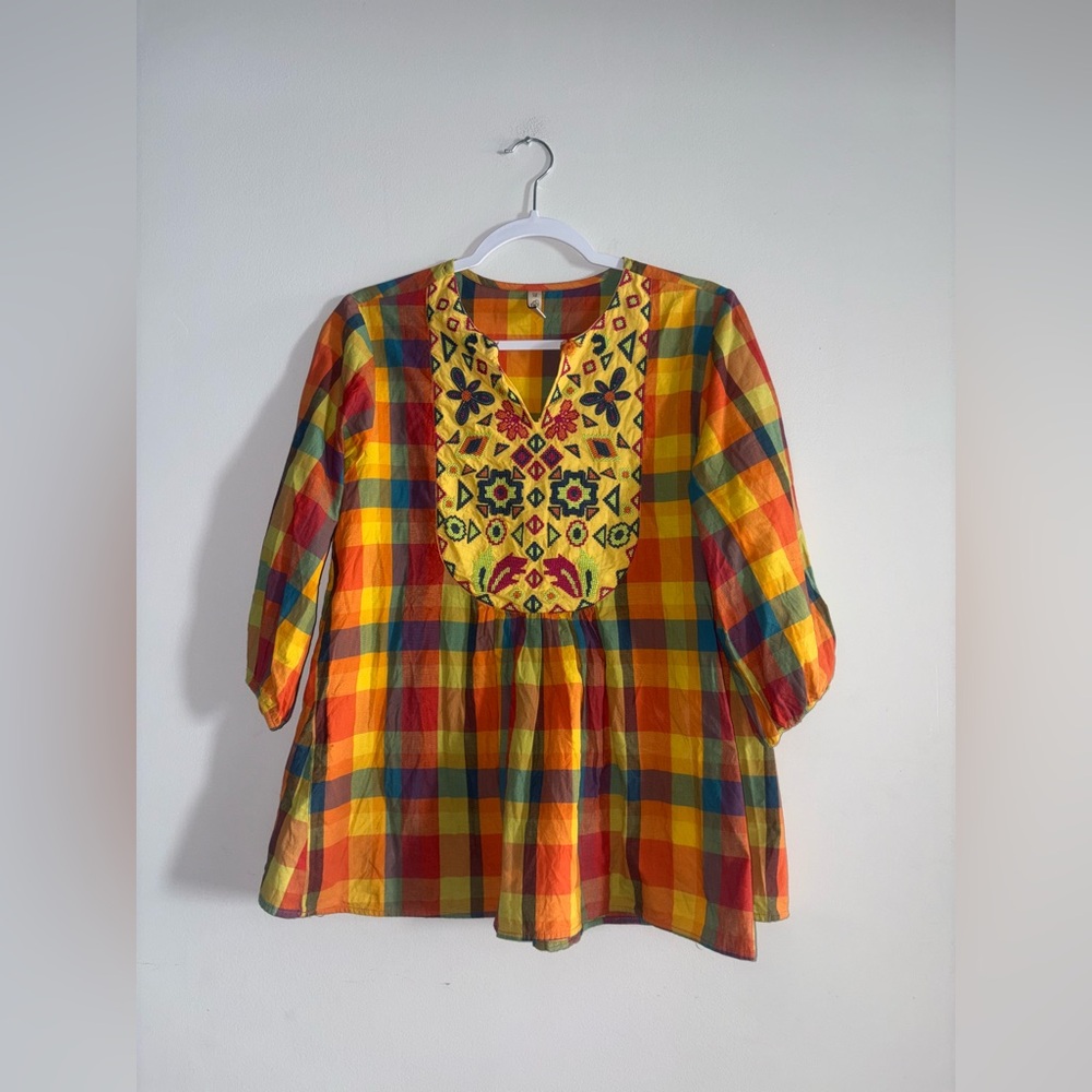 Ethnic | Orange Plaid Blouse